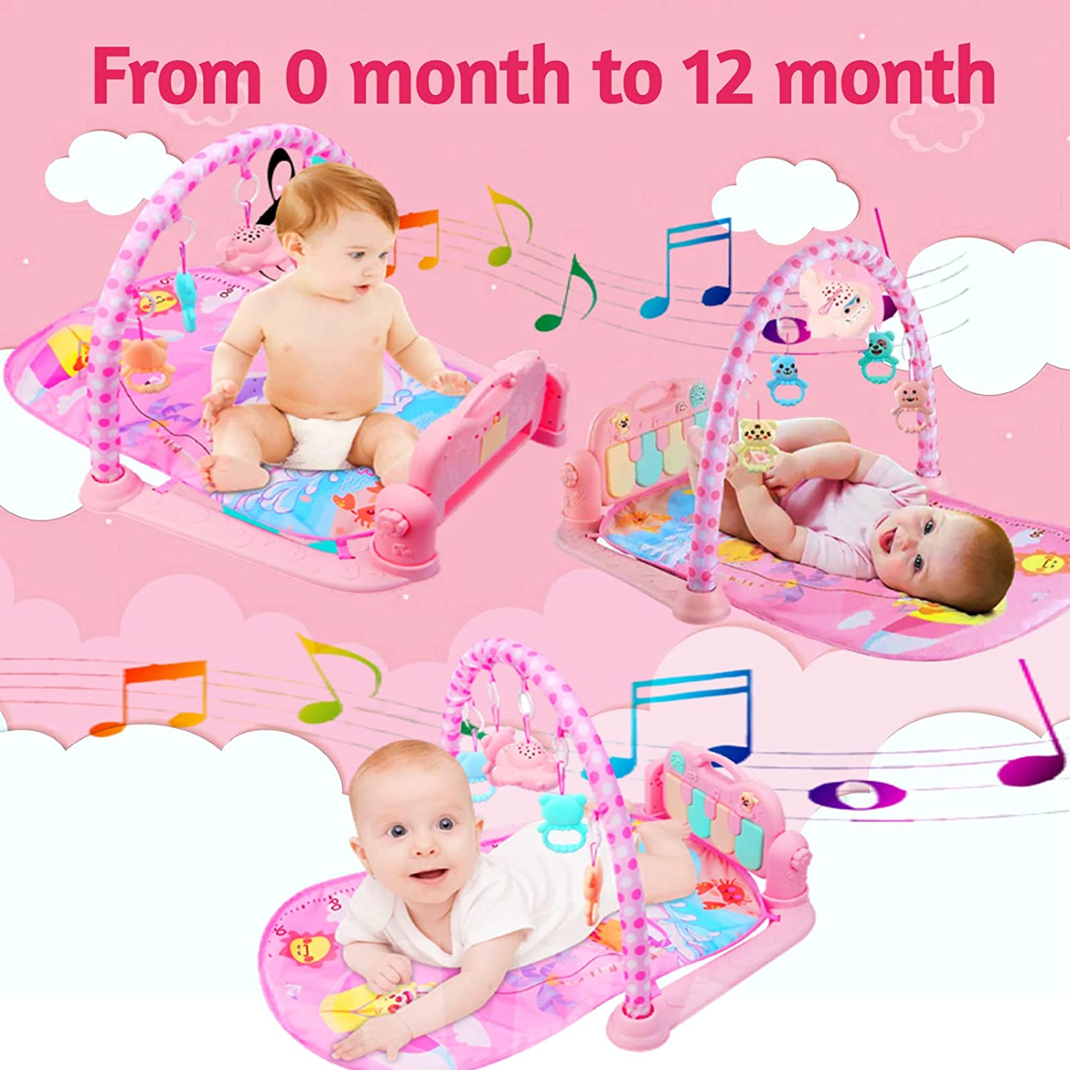 Metreno Baby Play mat Gym with Toys Hanging Play mat for Babies Musical Keyboard Mat Piano Baby Gym Mat and Fitness Rack Crawling Mat for 0-18 Months Baby Play mats