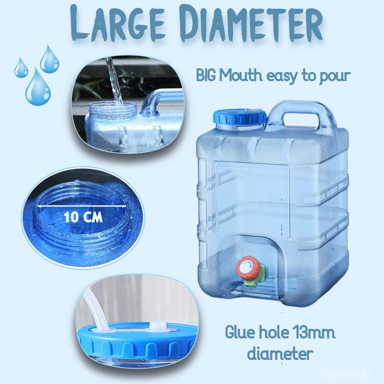 Nasmodo Water can with tap, Portable Camping Picnic Hiking Driving Drinking Dispenser Barrel with Faucet for Travel Storage Container