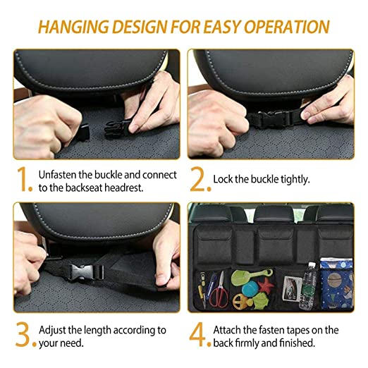Car Trunk Organizer Back Seat Bag Pocket Waterproof Adjustable Straps Universal Trunk Organizer Compartment Hanging Storage - PU Leather