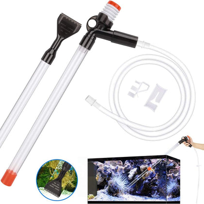 DESPACITO Aquarium Gravel Cleaner for Fish Tank Siphon Vacuum Long Nozzle Pipe Water Changer Glass Scraper Sand Wash Air-Pressing Button and Adjustable Water Flow-Fits Upto 92cm Tank
