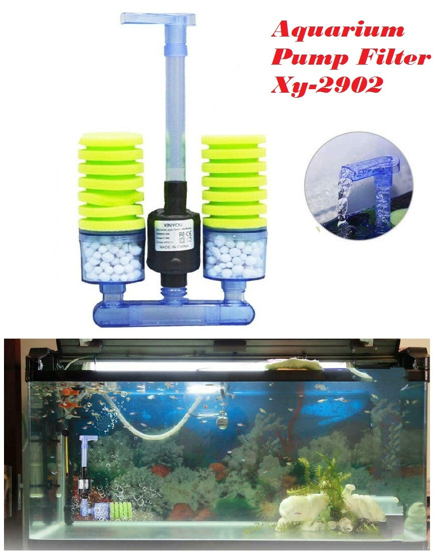 DESPACITO® Xinyou XY-2902 Aquarium Pump Fliter, Biochemical Bio Sponge Air Pump Betta Fry Fish Tank Water Fall Double Foam Sponge Fliters