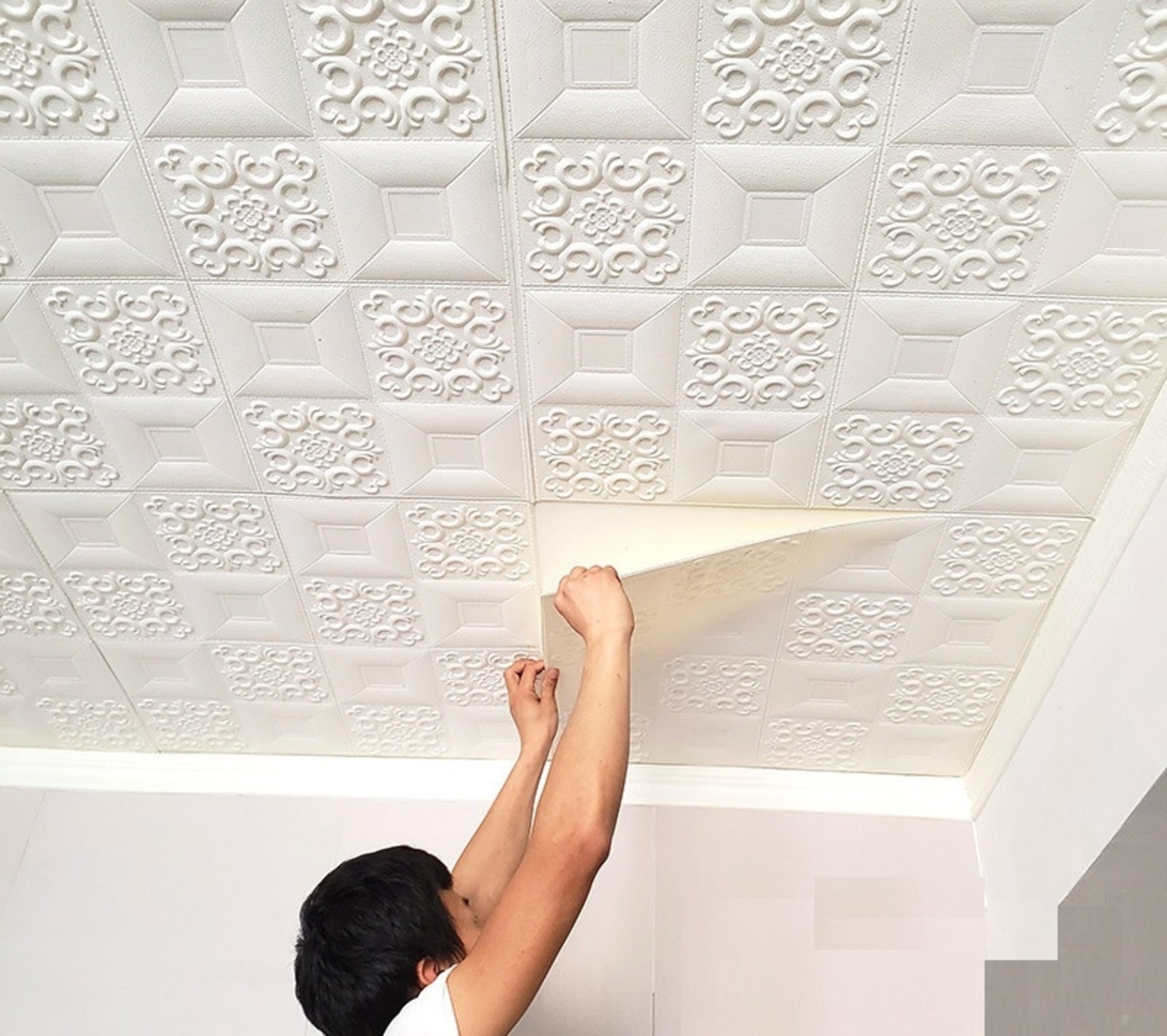 Nasmodo® 3D Ceiling Tiles Panel Vinyl Wallpaper Stickers Waterproof Foam self-Adhesive Wall Stickers for Home, Living Room, Bedroom Wall Panels Tiles Paper for Decoration((70 * 70 cm)