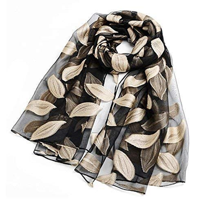 Sozzumi Women’s Summer Breeze Lightweight Scarf Wrap With Colorful Leaf Design Transparent Shawl For Stylish Girls (1 Pc)