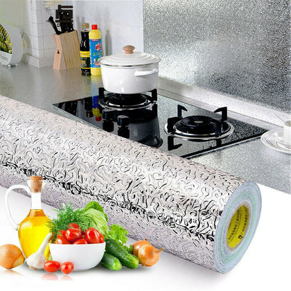 Nasmodo®self-Adhesive Wallpapers Aluminium foil Sticker for Wall with Oil Proof Heat Resistant Stove Cabinet Stickers Kitchen backsplash Wall Tile Sticker