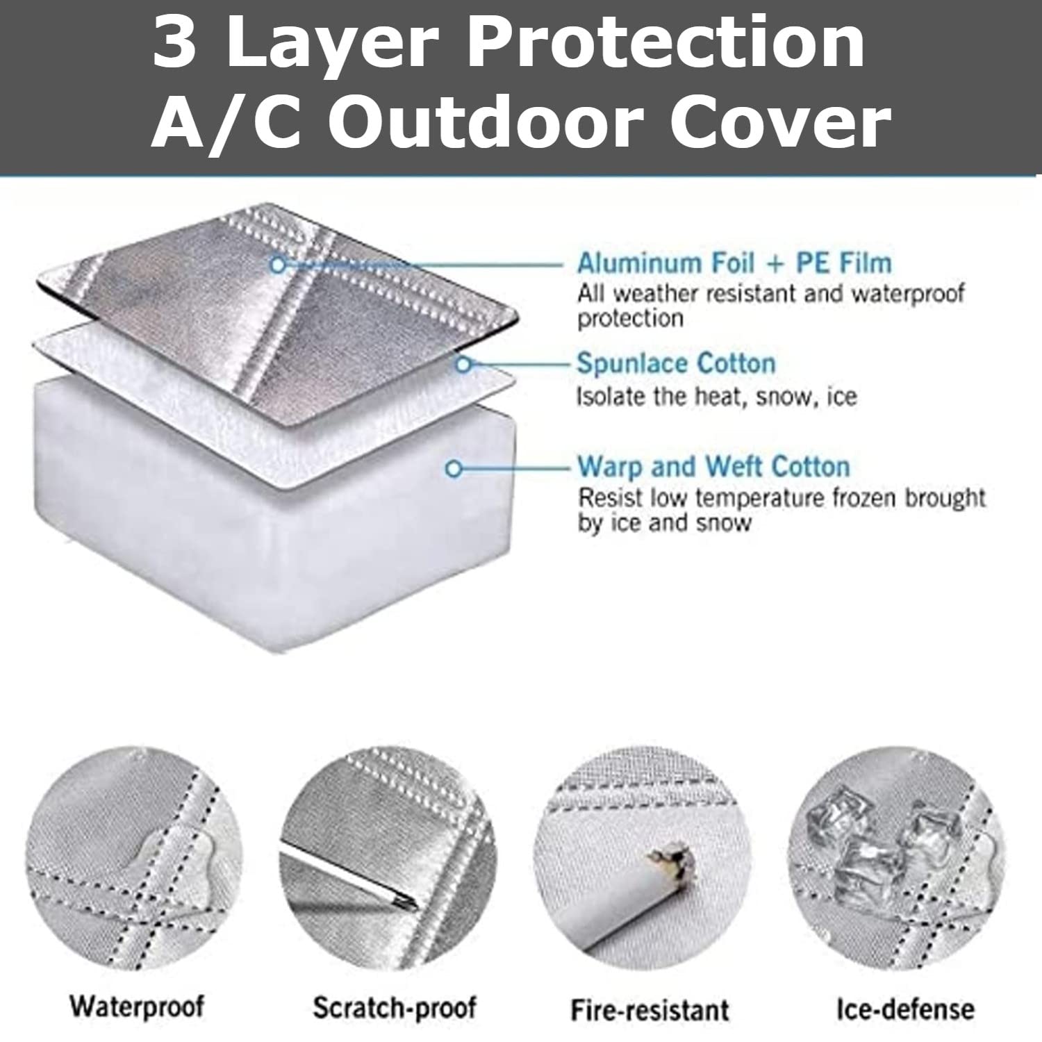 HUKIMOYO Aluminum foil Ac Outdoor Unit Protector From Heat And Water Proof Air Conditioner Outdoor Protection Cover with Length Adjustable buckle(1pc)