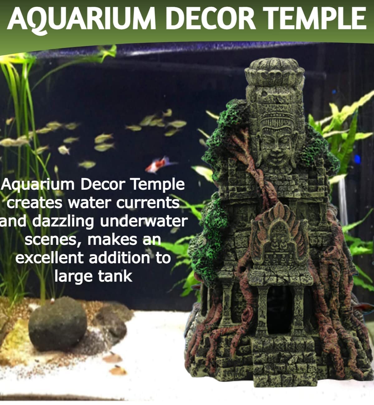 10.6 inch Aquarium Decoration Ornaments for Fish Tank Underwater Landscape Hideaway Fish Tank Scenery for Betta (Temple Buddha) Suitable from 8 Litre Fish Tank