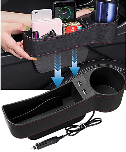 Car seat Gap Filler Storage Organizer Box Pocket, Universal for Mobile Phone Keys Cards Wallets Small Things Holders (Left, with USB)