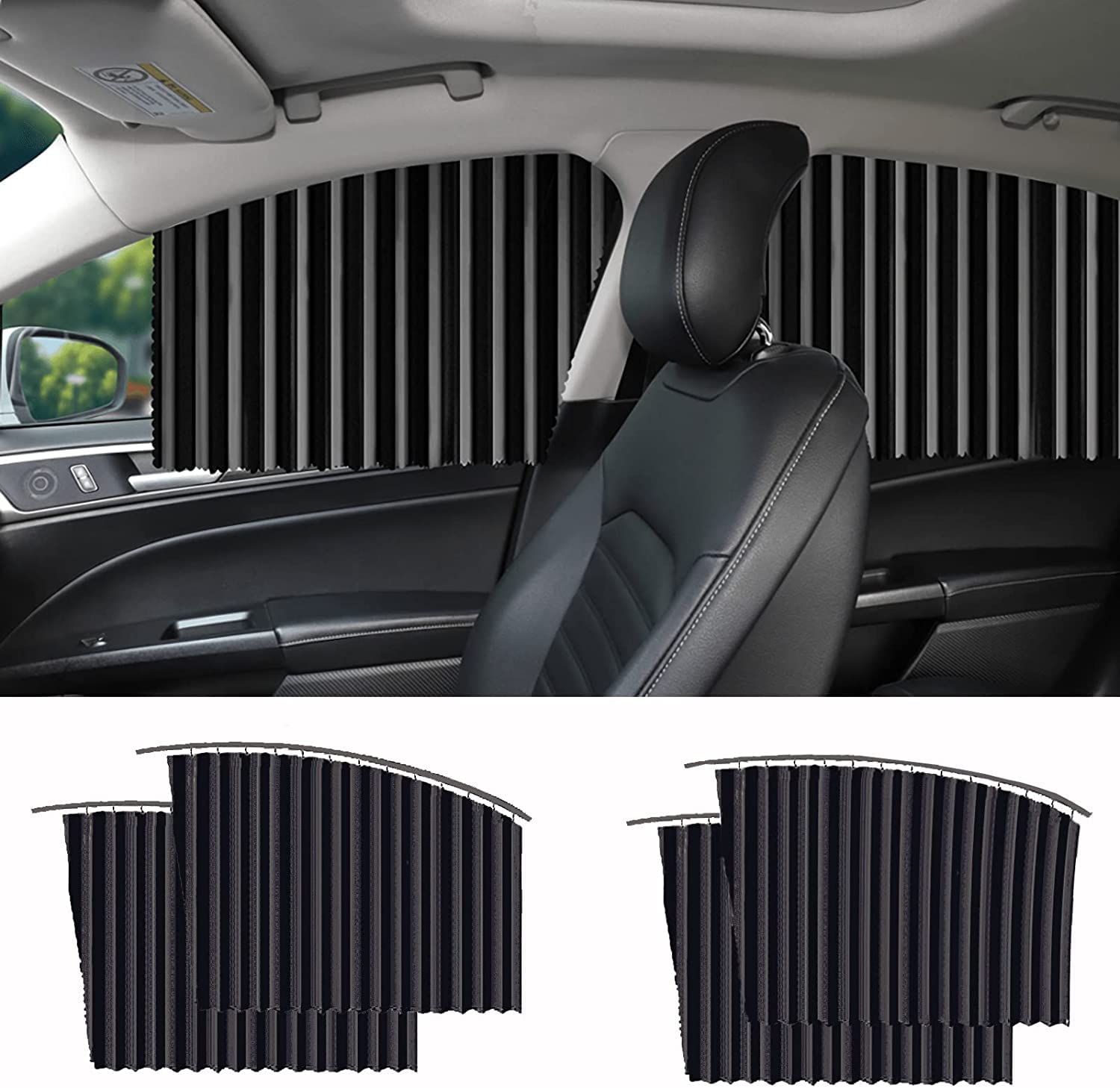 Car Side Window Sun Shade Curtain Magnetic for UV Protection - 2 Front /2 Rear Screen (4 Pcs, Black)