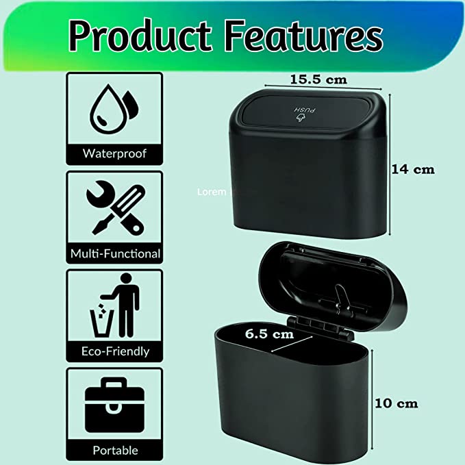 Car Trash Bin Portable Dustbin with Lid Mini Garbage Collector Waterproof Multi Use Trashcan Pressing Type Waste Storage and Organizer