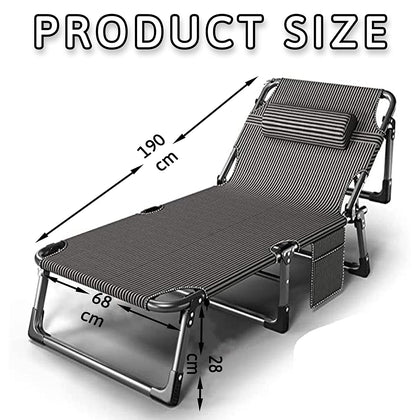 Litenyx Aluminium Adjustable Folding Bed for Single Adult cot for Sleeping,Travelling Camping backrest Portable Bed with Handle Indoor Outdoor (Black)