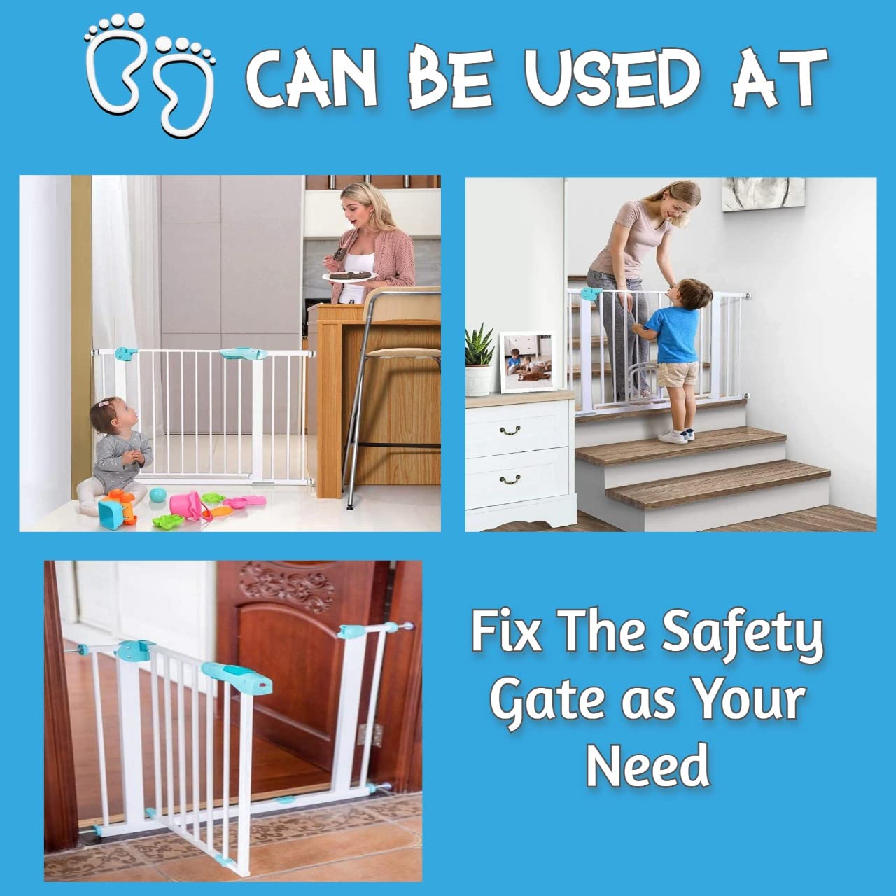 Metreno 75-82cm Adjustable Baby Safety Gate Metal Child Railing Two Way Auto Close Barrier for Stairs,Door,Hallways & Kitchen Dog/Pet Drill Free