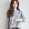 Long sleeve autumn shirt for women with embroidery leaves