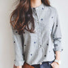 Long sleeve autumn shirt for women with embroidery leaves