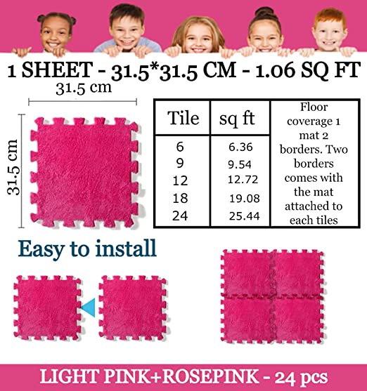 Soft Plush Foam Kids mats for Floor, Baby Puzzle Interlocking Play mat, Crawling Tile mats for Infants and Toddlers