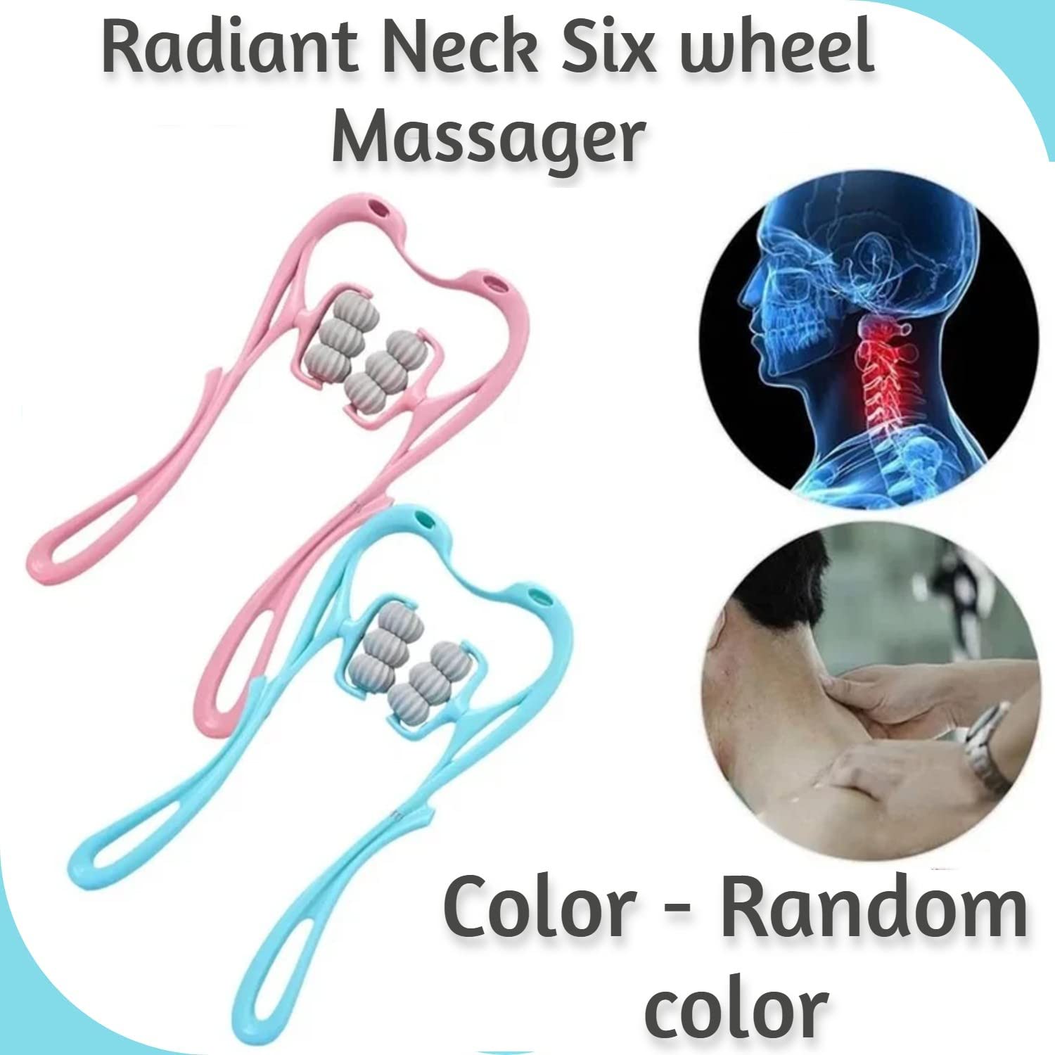 NUCARTURE Neck Massager for Cervical pain relief Manual Trigger Point Roller Massager deep Tissue Handheld Shoulder Massager Tool with 6 Balls for Legs Waist Neck(Random color)
