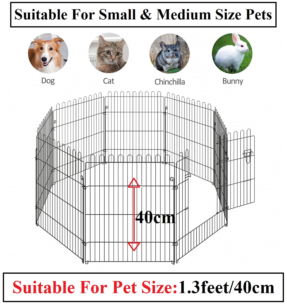 6 Foldable Metal Pet Dog Exercise with Gate - 47 * 47 * 24 inch Suitable for All Types of Small Breeds, Puppies, & for Dogs Up to 16 Inch Tall