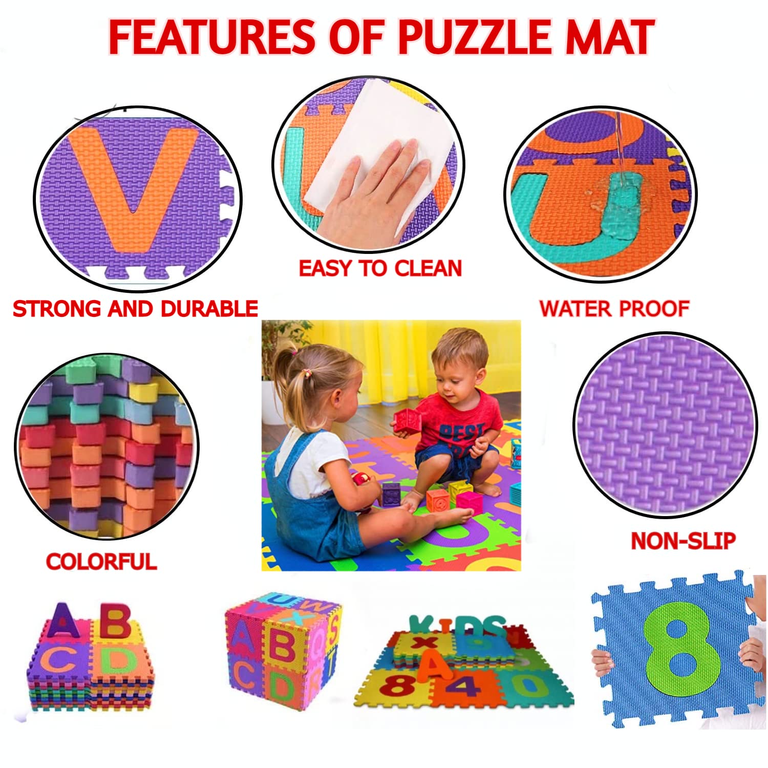 Metreno 31 * 31 cm Kids ABCD mats Large Size Floor Alphabet mats for Kids Puzzle Interlocking Learning Foam alphabetic  Play mat Big Size Mats