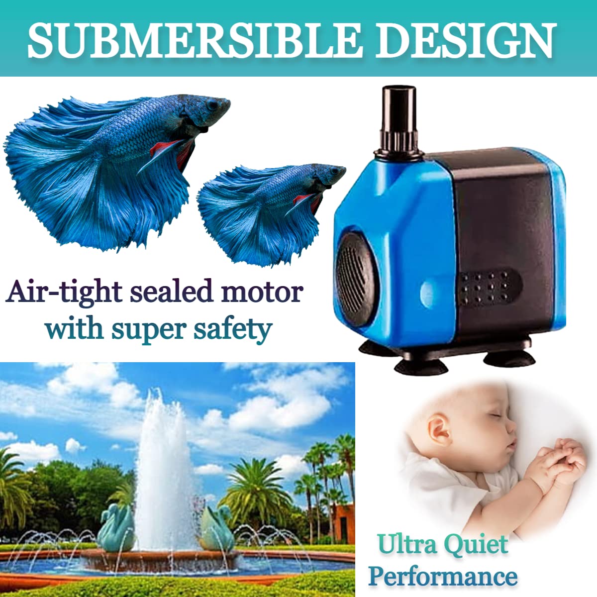 Submersible Water Pump Power: 60w Max Flow: 3000L/H Aquarium Fountain Fish Pond Garden submersible water pump Suitable For Both Fresh And Saltwater
