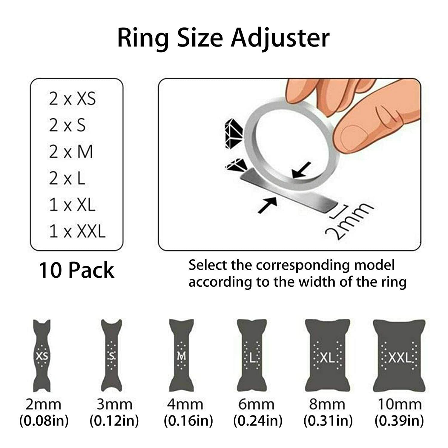 Sozzumi Ring Adjuster for loose rings, Invisible Ring Tightener for Women. (Silicone)